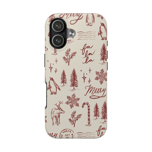 Christmas Sketch Tough Phone Case — Merry, Fa La La Holiday Pattern