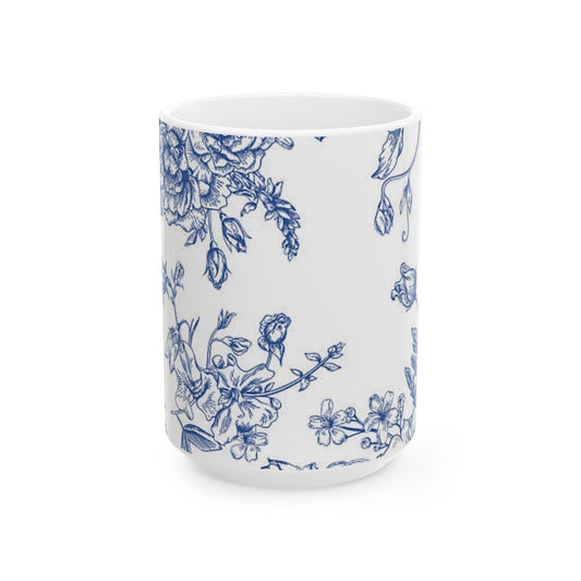 Elegant Floral Ceramic Mug, Vintage Blue Floral Design Coffee Cup, Gift for Tea Lovers, Mother's Day Present, Home Decor