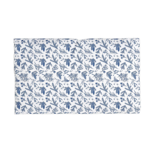 Blue Botanical Microfiber Pillowcase — Floral Leaf Pattern Pillow Cover