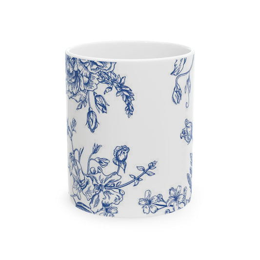 Elegant Floral Ceramic Mug, Vintage Blue Floral Design Coffee Cup, Gift for Tea Lovers, Mother's Day Present, Home Decor